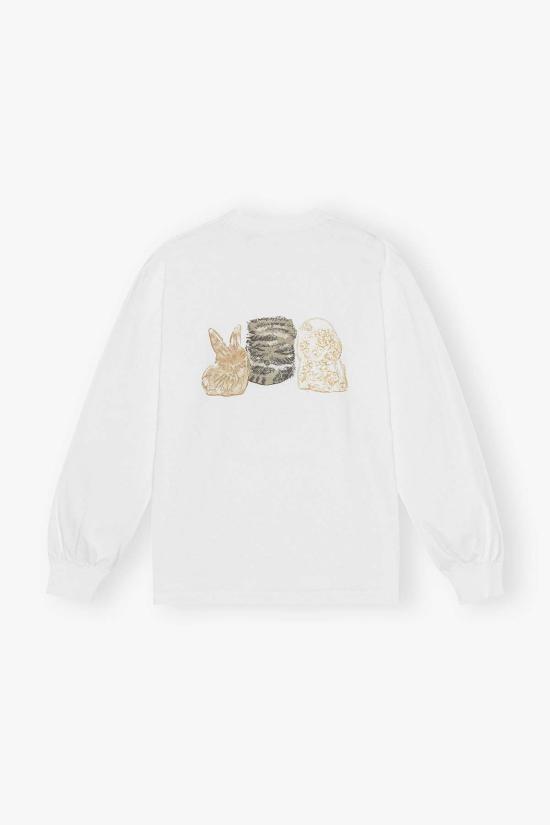 가니 긴팔 티셔츠 헤비 저지 애니멀스 롱슬리브 탑 브라이트 화이트 - GANNI