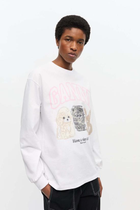  가니 긴팔 티셔츠 헤비 저지 애니멀스 롱슬리브 탑 브라이트 화이트