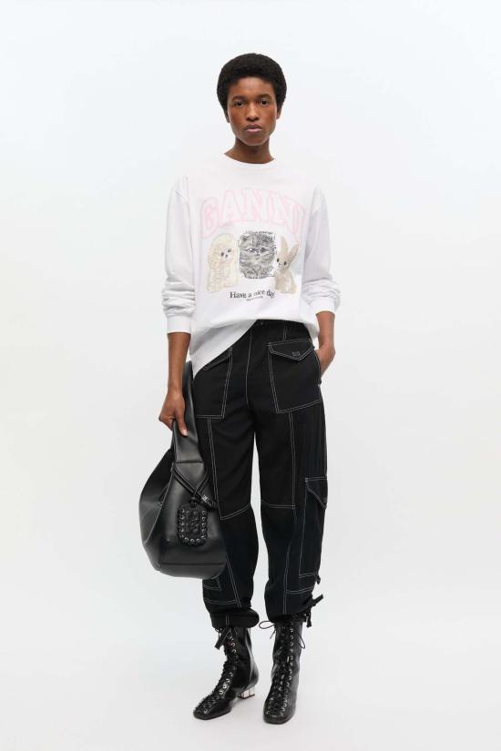  가니 긴팔 티셔츠 헤비 저지 애니멀스 롱슬리브 탑 브라이트 화이트 - GANNI