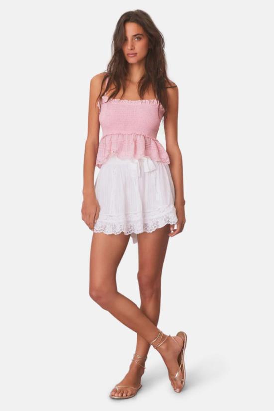  러브쉐이크팬시 숏 스커트 러브 쉑 팬시 마테라 코튼 스트라이프 미니 스커트 트루 화이트 - LOVESHACKFANCY