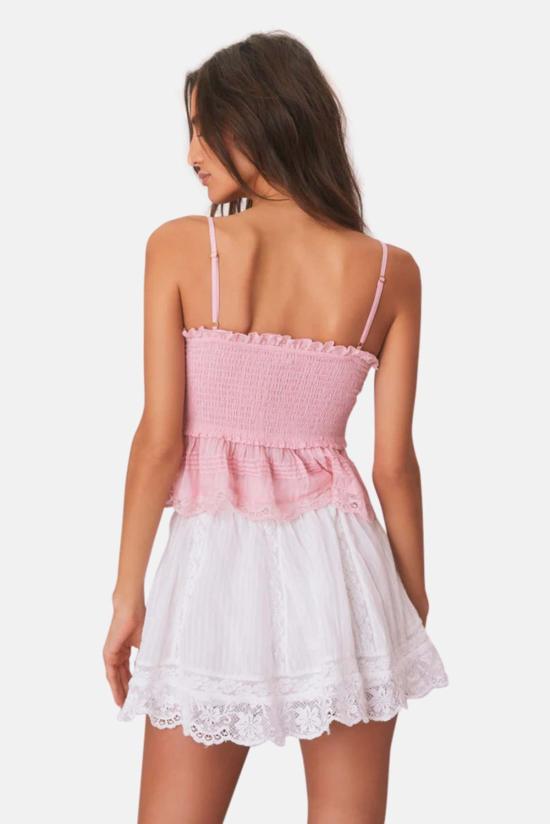  러브쉐이크팬시 숏 스커트 러브 쉑 팬시 마테라 코튼 스트라이프 미니 스커트 트루 화이트 - LOVESHACKFANCY