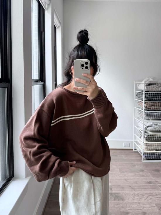  Sønderhaus 긴팔 티셔츠 존더하우스 브라운 스트라이프