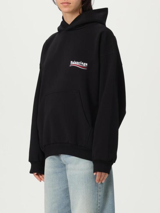 25FW 발렌시아가 미디엄 핏 후드 티셔츠 767877TKVI9 1070 Black - BALENCIAGA