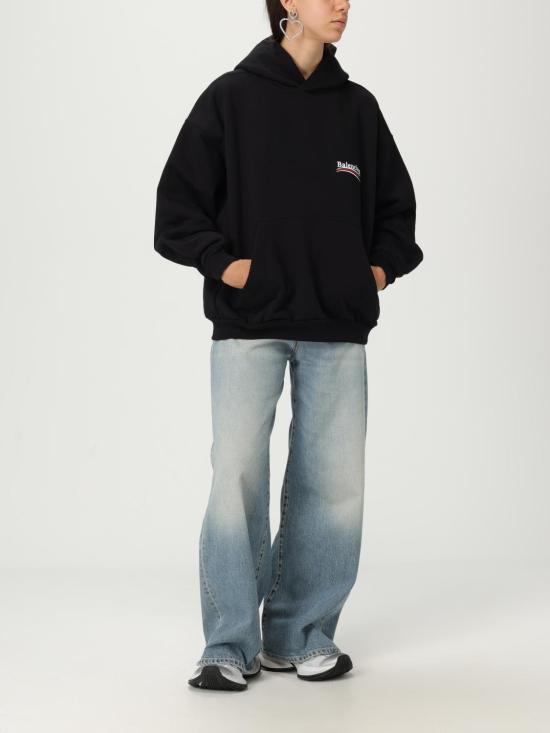 25FW 발렌시아가 미디엄 핏 후드 티셔츠 767877TKVI9 1070 Black - BALENCIAGA