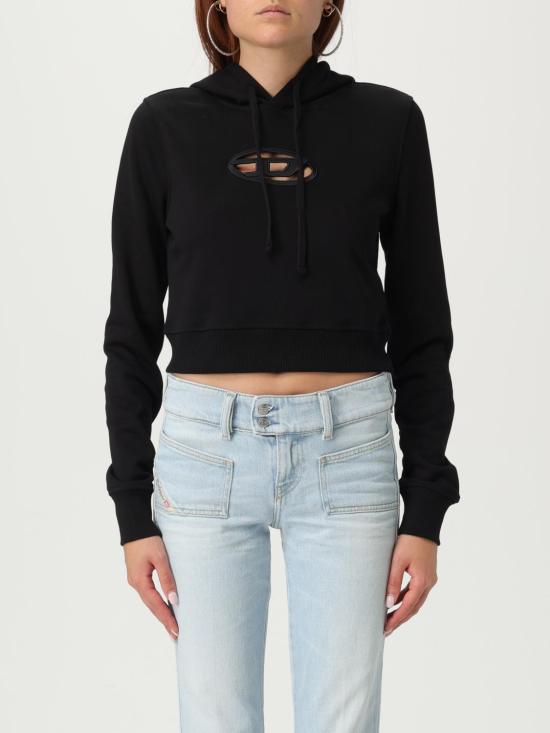 25FW 디젤 F 슬리미 후드 Od 컷 아웃 로고 크롭 후드티셔츠 A157140GRAC 9XX Black