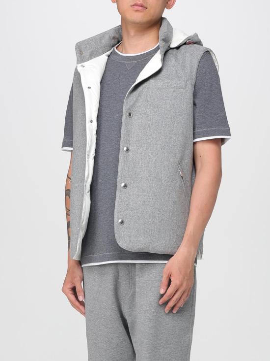 25FW 브루넬로 쿠치넬리 본디드 울 플란넬 디테처블 후드 다운 베스트  MM4701775 CDH81 Grey - BRUNELLO CUCINELLI