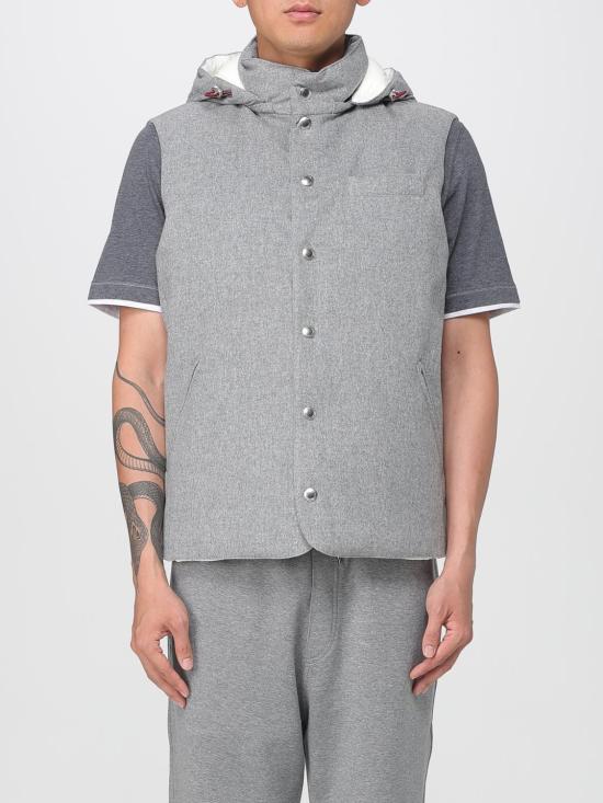 25FW 브루넬로 쿠치넬리 본디드 울 플란넬 디테처블 후드 다운 베스트  MM4701775 CDH81 Grey