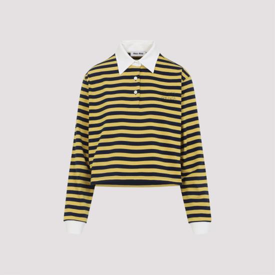 25FW 미우미우 폴로 티셔츠 MJL075SOOO 17OU F03QG BLU GIALLO BIANCO