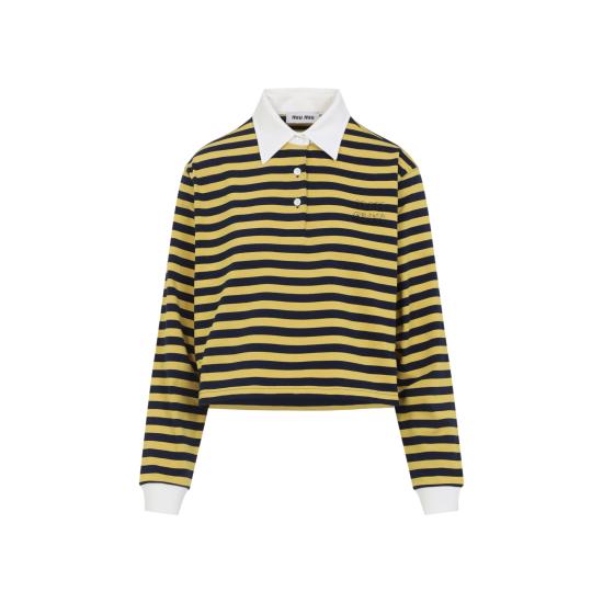 25FW 미우미우 폴로 티셔츠 MJL075SOOO 17OU F03QG BLU GIALLO BIANCO - MIU MIU