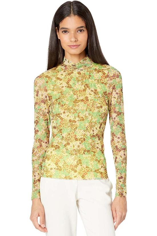 테드베이커 블라우스 테드 베이커 레닉스 메시 플로럴 모크넥 롱슬리브 탑 옐로우