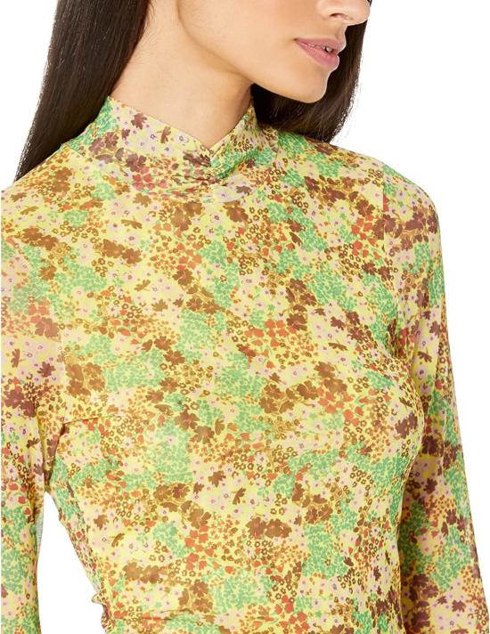  테드베이커 블라우스 테드 베이커 레닉스 메시 플로럴 모크넥 롱슬리브 탑 옐로우 - TED BAKER