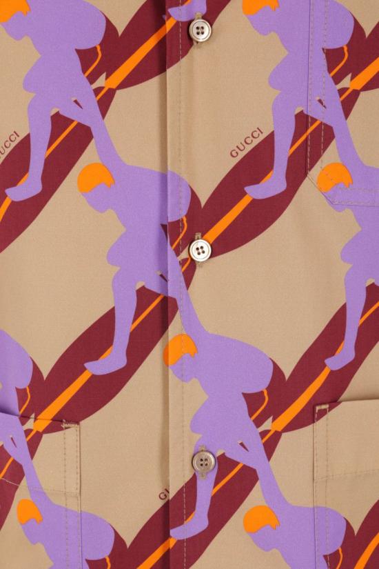 25SS 구찌 프린트 라이트 코튼 포플린 셔츠  821498Z7AMZ2040 BEIGE RED STILL - GUCCI