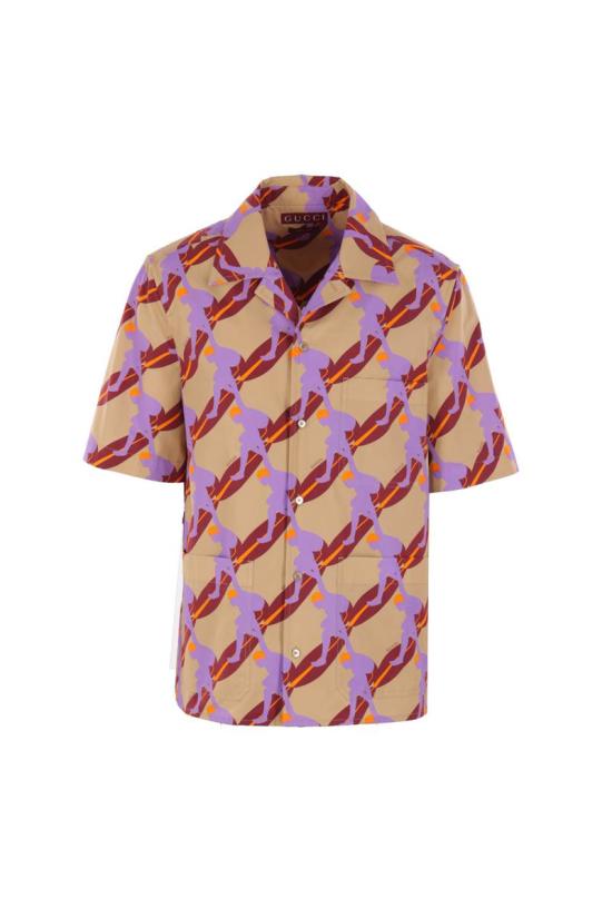 25SS 구찌 프린트 라이트 코튼 포플린 셔츠  821498Z7AMZ2040 BEIGE RED STILL