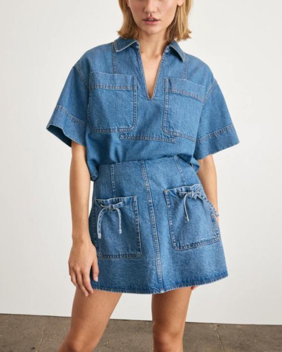  타냐 테일러 데님 스커트 코리 스커트 미디엄 인디고 블루 - TANYA TAYLOR