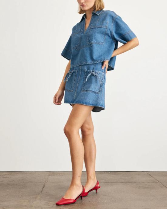  타냐 테일러 데님 스커트 코리 스커트 미디엄 인디고 블루 - TANYA TAYLOR