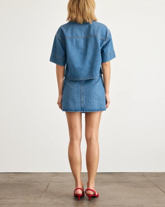  타냐 테일러 데님 스커트 코리 스커트 미디엄 인디고 블루 - TANYA TAYLOR