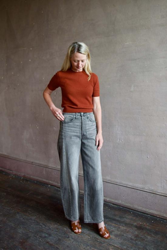  Woodlands 데님 팬츠 베로니카 비어드 라이더 하이라이즈 배럴 진 그레이 - OTHER BRANDS