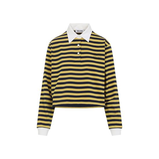 25FW 미우미우 폴로 티셔츠 MJL075SOOO 17OU F03QG BLU GIALLO BIANCO YELLOW ORANGE