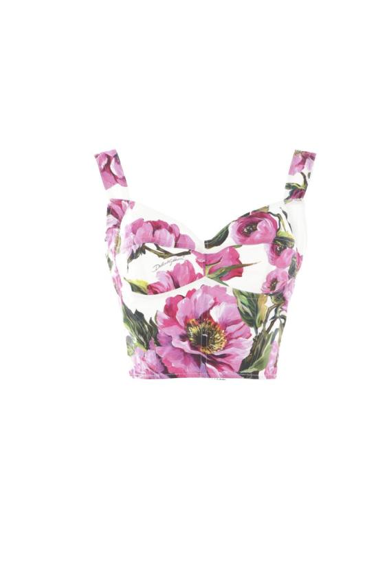 25SS 돌체앤가바나 민소매 티셔츠 F7W98THS5S3HA5KR FUCHSIA PEONIES WHITE BACKGROUND