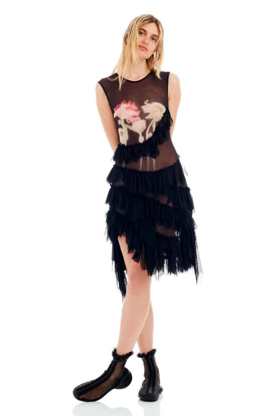  콜리나 스트라다 숏 원피스 네틀 드레스 블랙 플라워 드립 - COLLINA STRADA