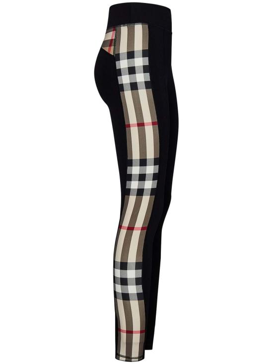  버버리 체크 트리밍 스트레치 저지 레깅스 8072124 Black - BURBERRY