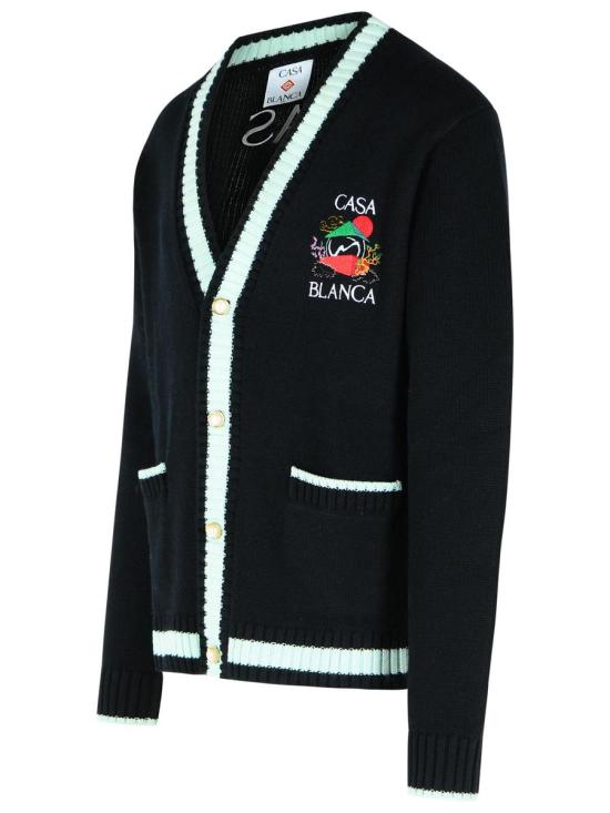 25FW 카사블랑카 가디건 MPF25 KW 1001 01STACKED CASA Black - CASABLANCA