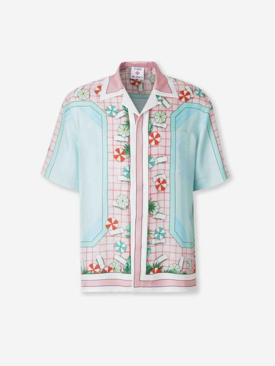 25FW Casablanca Silk Shirts Re-Edit 반팔 셔츠 MPF25SH003 08TWILL COPACABANA PINK BLUE