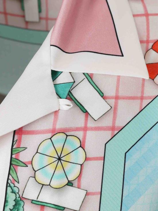 25FW Casablanca Silk Shirts Re-Edit 반팔 셔츠 MPF25SH003 08TWILL COPACABANA PINK BLUE - CASABLANCA