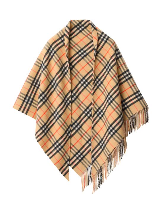 25FW 버버리 체크 패턴 프린지 케이프 8113128 A2021 SAND