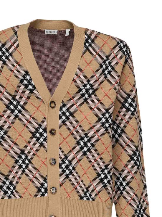 25FW 버버리 울 브이넥 체크 가디건  8110629 B9368 SAND - BURBERRY