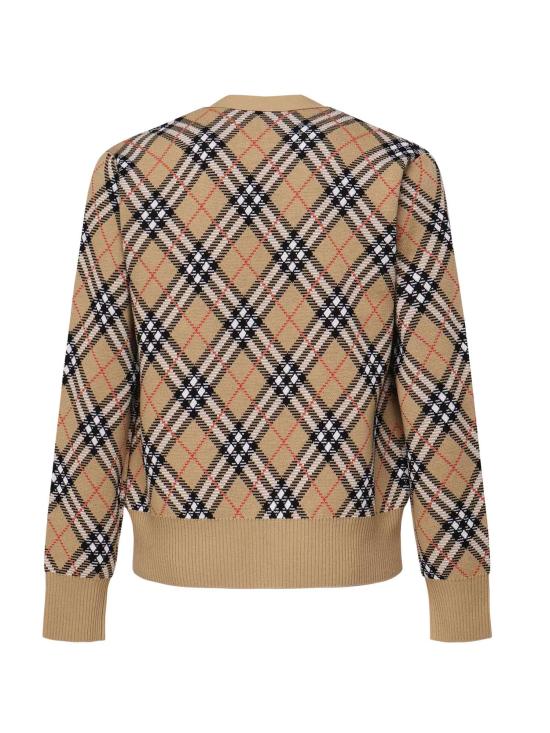 25FW 버버리 울 브이넥 체크 가디건  8110629 B9368 SAND - BURBERRY