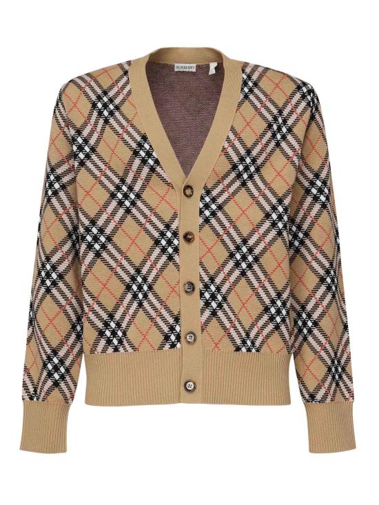 25FW 버버리 울 브이넥 체크 가디건  8110629 B9368 SAND