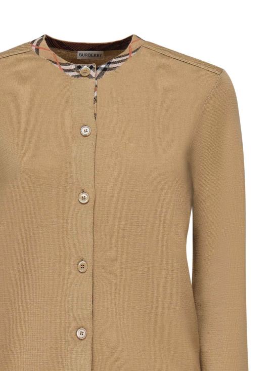 25FW 버버리 체크 트리밍 울 가디건  8112164 B8626 Beige - BURBERRY