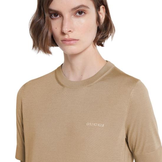 25FW 구찌 인타르시아 캐시미어 실크 탑 836747XKEWC 2064 BEIGE O TAN - GUCCI