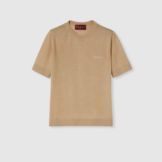 25FW 구찌 인타르시아 캐시미어 실크 탑 836747XKEWC 2064 BEIGE O TAN