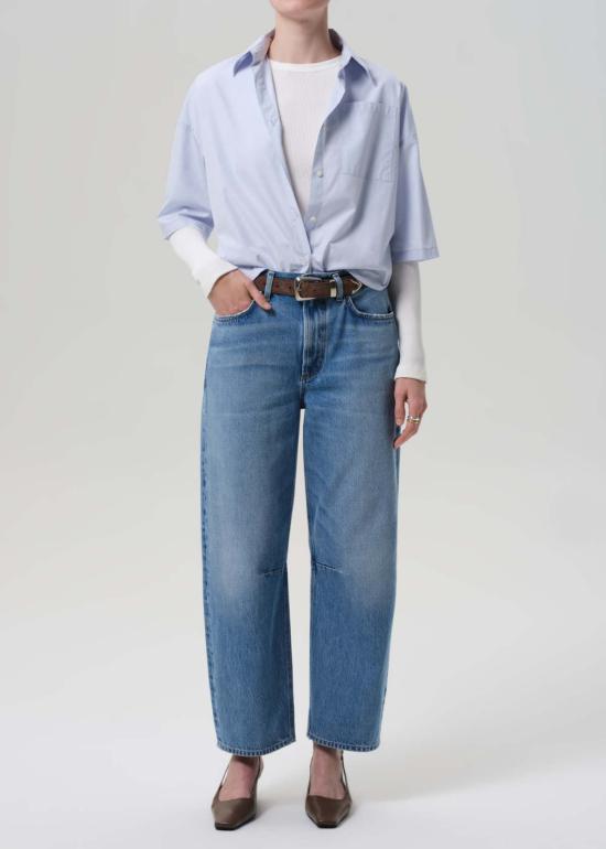  시티즌 오브 휴머니티 블라우스 시티즌스 오브 휴머니티 프랜시스 크롭 케이프 버튼업 셔츠 베이비 블루 - CITIZEN OF HUMANITY