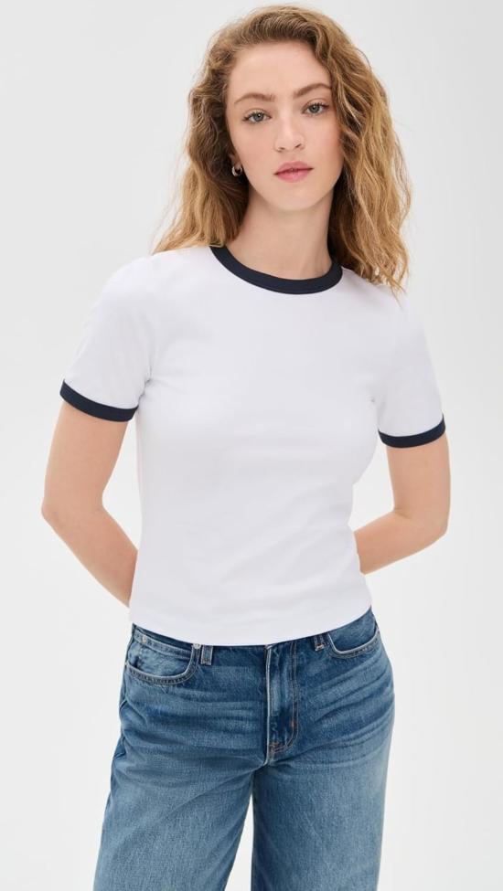  랙앤본 반팔 티셔츠 Rag & Bone 미아 링거  화이트 멀티 - RAG & BONE