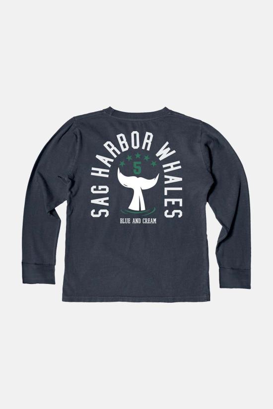  [키즈] 블루&크림 티셔츠 키즈  사그 하버 고래 긴팔 상의 - BLUE&CREAM