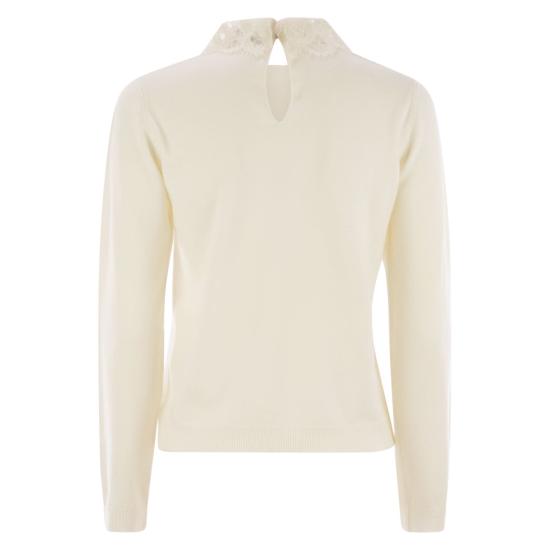 25FW 파비아나 필리피 마크라메 레이스 플래티넘 스웨터 MAD215F048 WHITE - FABIANA FILIPPI