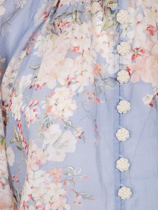 25FW 짐머만 블라우스 3548TSS255 TEAL BLUE BOTANICAL FLORAL - ZIMMERMANN