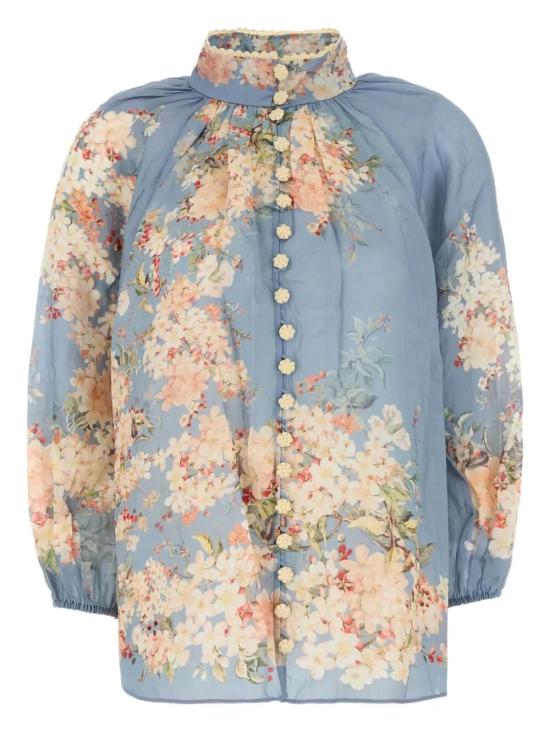 25FW 짐머만 블라우스 3548TSS255 TEAL BLUE BOTANICAL FLORAL - ZIMMERMANN