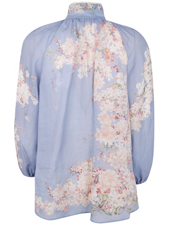 25FW 짐머만 블라우스 3548TSS255 TEAL BLUE BOTANICAL FLORAL - ZIMMERMANN