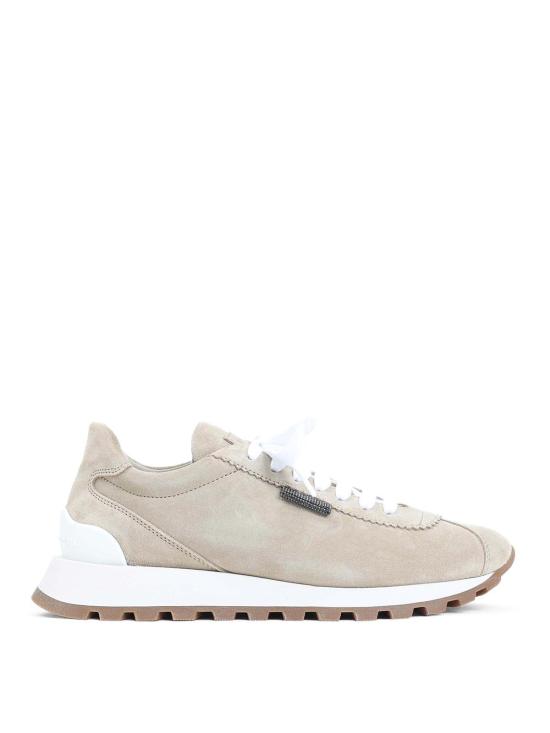 브루넬로 쿠치넬리 샤이니 탭 스웨이드 러너 스니커즈 MZSFG2110PC4180 Beige