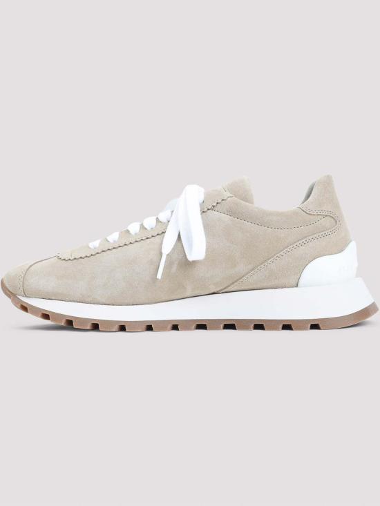  브루넬로 쿠치넬리 샤이니 탭 스웨이드 러너 스니커즈 MZSFG2110PC4180 Beige - BRUNELLO CUCINELLI