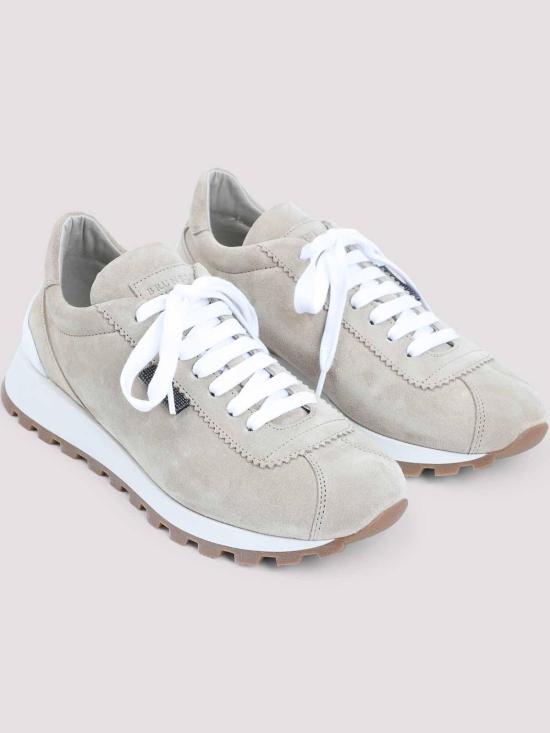  브루넬로 쿠치넬리 샤이니 탭 스웨이드 러너 스니커즈 MZSFG2110PC4180 Beige - BRUNELLO CUCINELLI