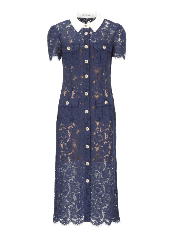 25FW 셀프 포트레이트 롱 원피스 PF25020MBL LACE CONTRAST COLLARBLUE Blue