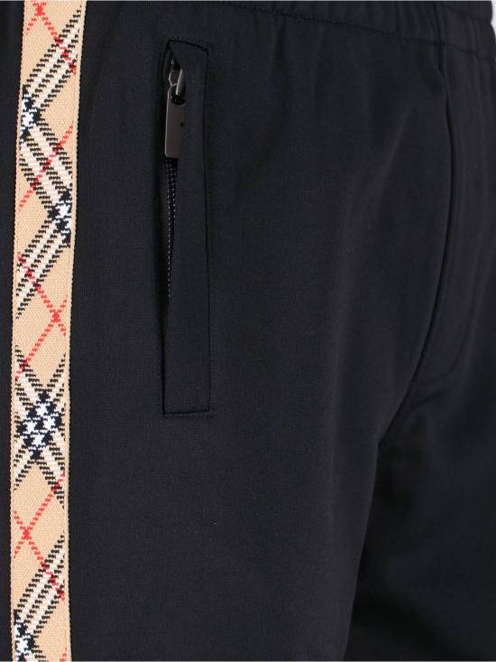 25FW 버버리 체크 트리밍 코튼 블렌드 트랙 팬츠 8110564 A1189 Black - BURBERRY