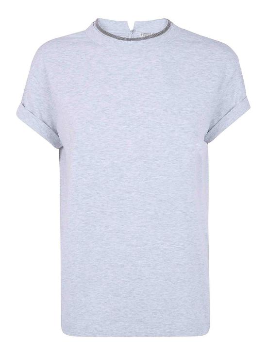 25FW 브루넬로 쿠치넬리 콘트라스트 트림 코튼 티셔츠 M0T18BD200C8003 Grey