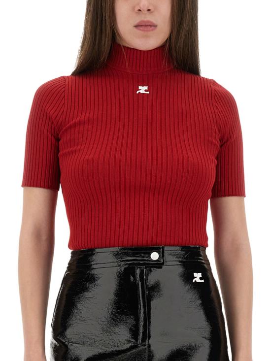 25FW 쿠레쥬 리에디션 니트 탑 숏슬리브 PERMPU026FI0001 4034 RED - COURREGES