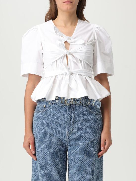 26SS 가니 스트레치 코튼 타이스트랩 블라우스 W0309 151 White